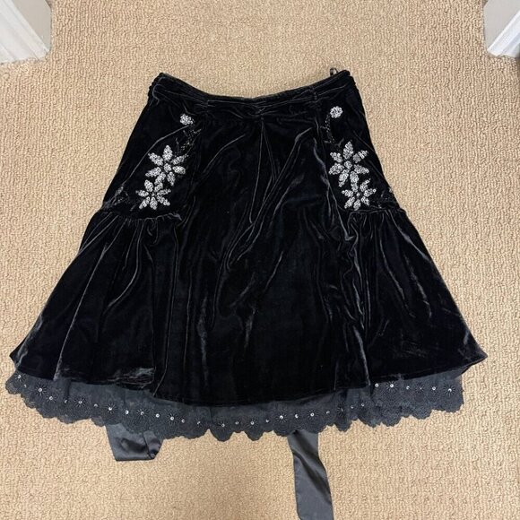 Vintage Velvet Lace Sequin Skirt Black – S - Picture 6 of 12